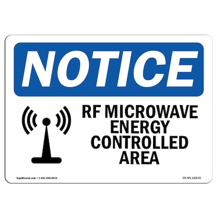 OSHA Notice Sign, RFMicrowave Energy Controlled Area With Symbol, 24in X 18in Rigid Plastic